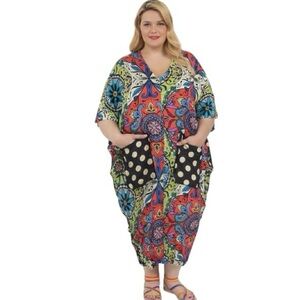 NWT Alembika Paisley Dot Crinkle Caftan Dress Multi Size 2X